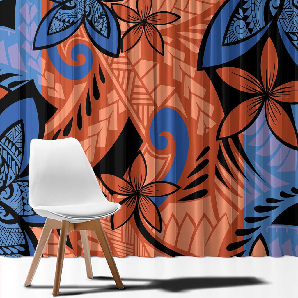 Plumeria Polynesian Pattern Window Curtain Unique Fantasy Orange Blue