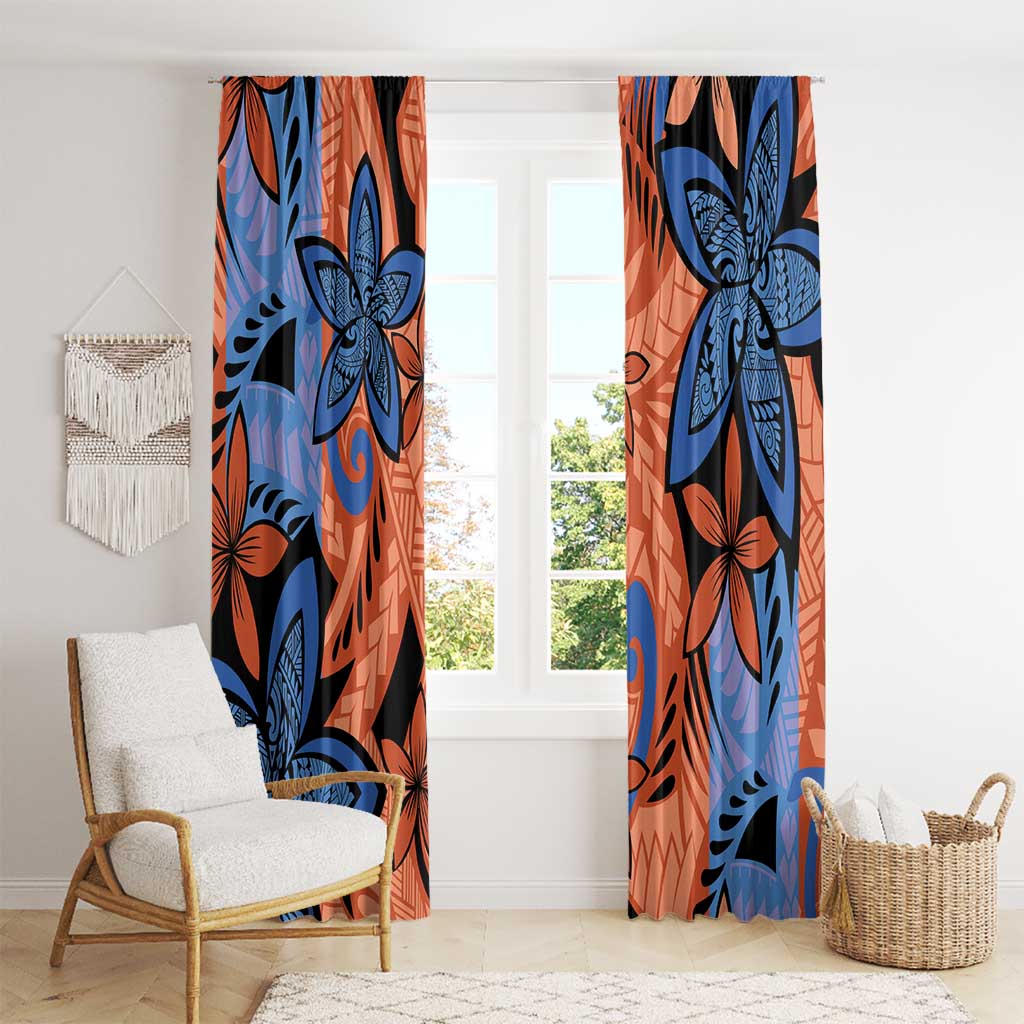 Plumeria Polynesian Pattern Window Curtain Unique Fantasy Orange Blue