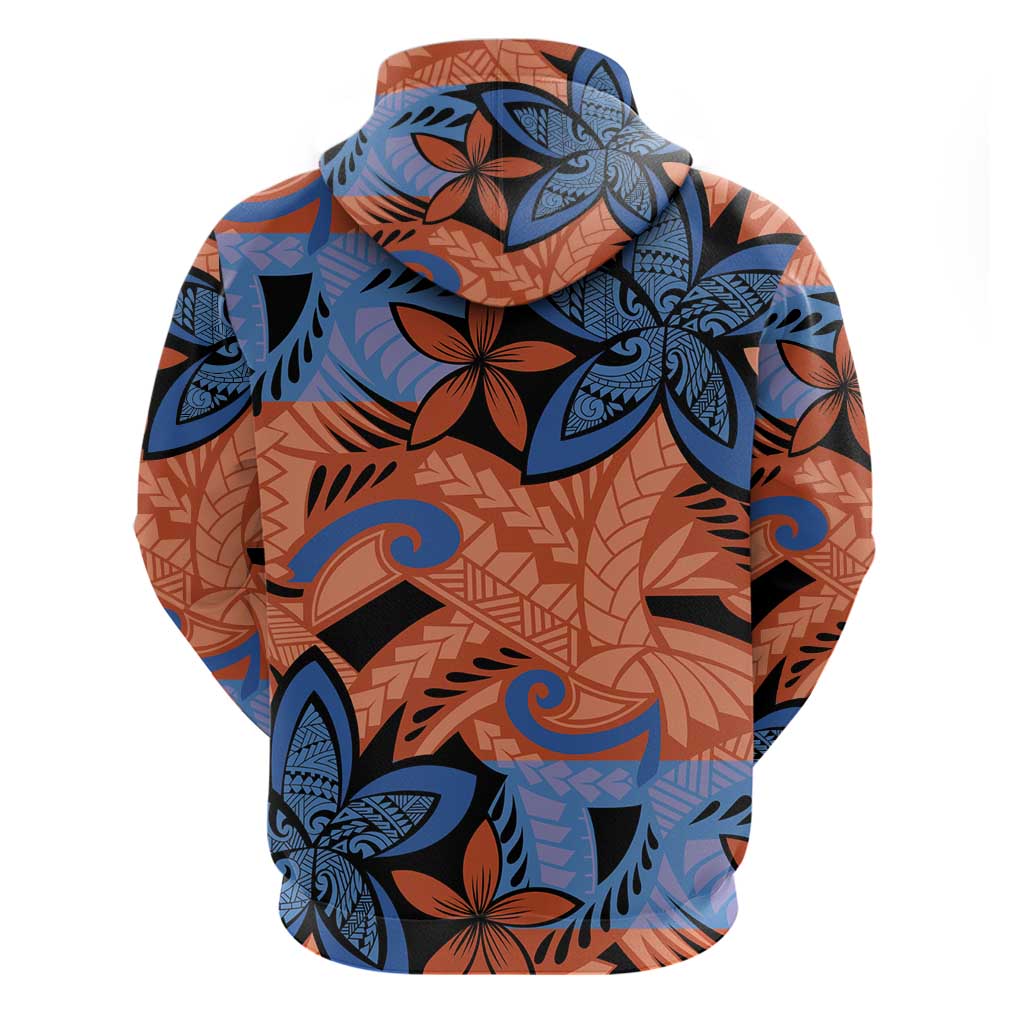 Plumeria Polynesian Pattern Zip Hoodie Unique Fantasy Orange Blue