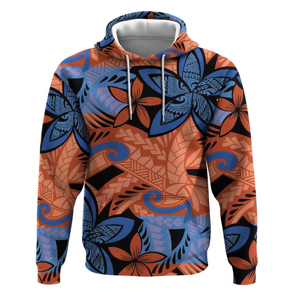 Plumeria Polynesian Pattern Zip Hoodie Unique Fantasy Orange Blue