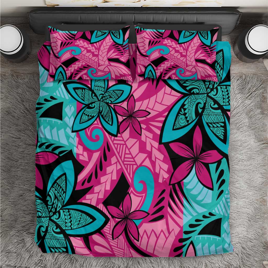 Plumeria Polynesian Pattern Bedding Set Unique Fantasy Pink Teal