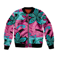 Plumeria Polynesian Pattern Bomber Jacket Unique Fantasy Pink Teal