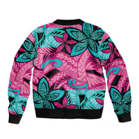 Plumeria Polynesian Pattern Bomber Jacket Unique Fantasy Pink Teal