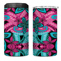 Plumeria Polynesian Pattern 4 in 1 Can Cooler Tumbler Unique Fantasy Pink Teal
