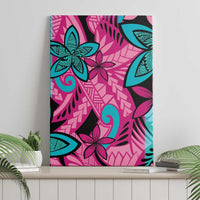Plumeria Polynesian Pattern Canvas Wall Art Unique Fantasy Pink Teal