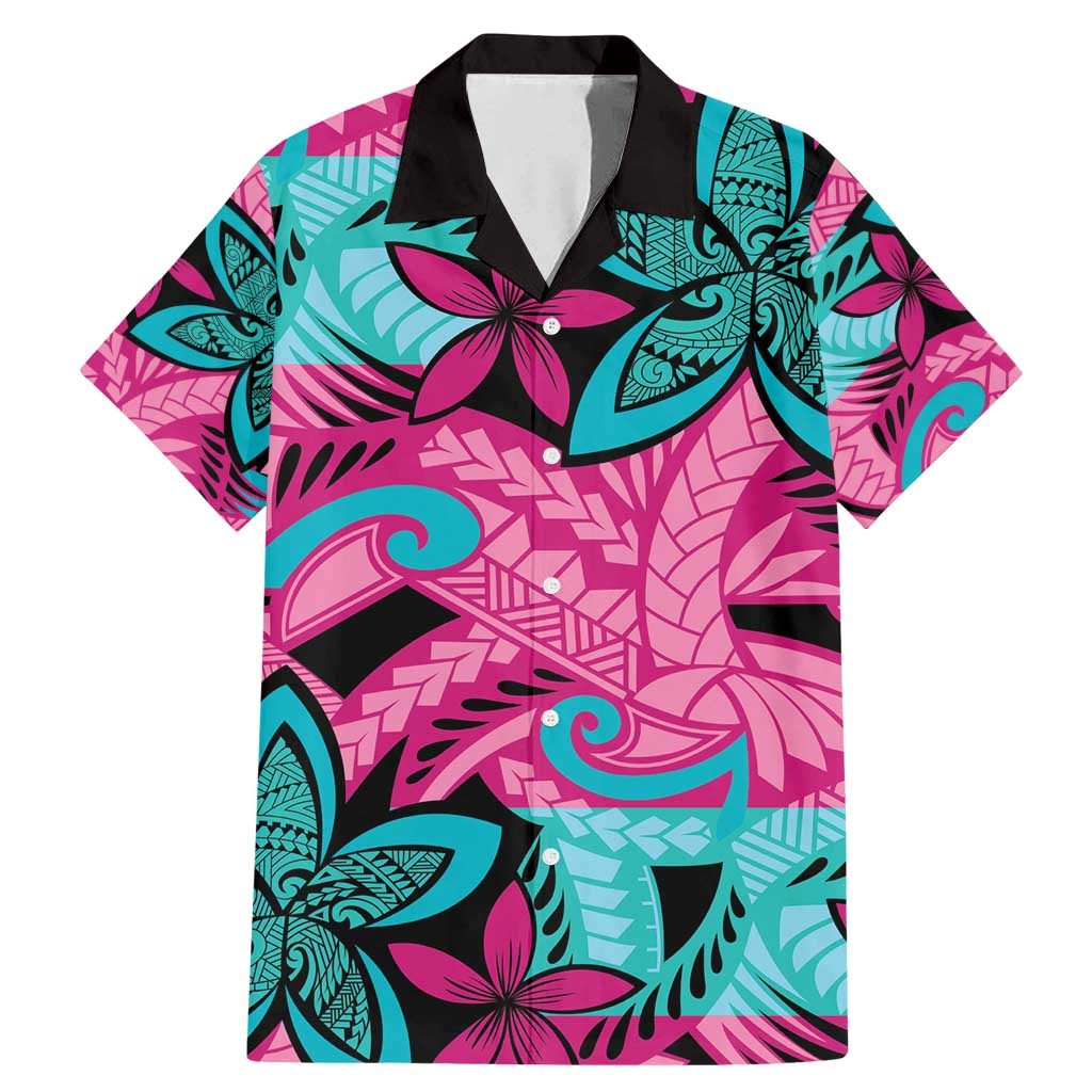 Plumeria Polynesian Pattern Family Matching Mermaid Dress and Hawaiian Shirt Unique Fantasy Pink Teal