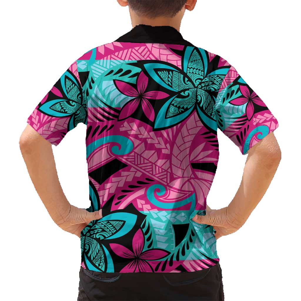 Plumeria Polynesian Pattern Family Matching Off Shoulder Short Dress and Hawaiian Shirt Unique Fantasy Pink Teal