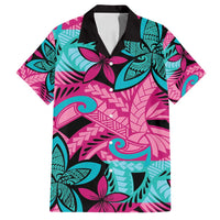 Plumeria Polynesian Pattern Family Matching Puletasi and Hawaiian Shirt Unique Fantasy Pink Teal