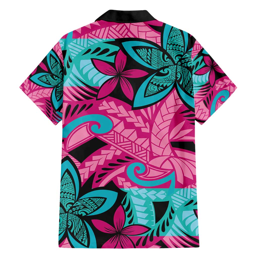 Plumeria Polynesian Pattern Family Matching Short Sleeve Bodycon Dress and Hawaiian Shirt Unique Fantasy Pink Teal