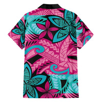 Plumeria Polynesian Pattern Family Matching Short Sleeve Bodycon Dress and Hawaiian Shirt Unique Fantasy Pink Teal