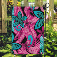 Plumeria Polynesian Pattern Garden Flag Unique Fantasy Pink Teal