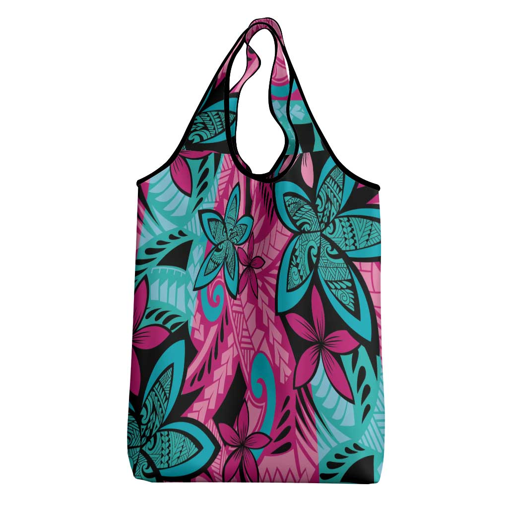 Plumeria Polynesian Pattern Grocery Bag Unique Fantasy Pink Teal LT01 - Polynesian Pride