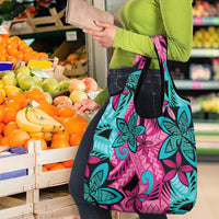 Plumeria Polynesian Pattern Grocery Bag Unique Fantasy Pink Teal LT01 - Polynesian Pride