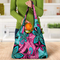 Plumeria Polynesian Pattern Grocery Bag Unique Fantasy Pink Teal LT01 - Polynesian Pride