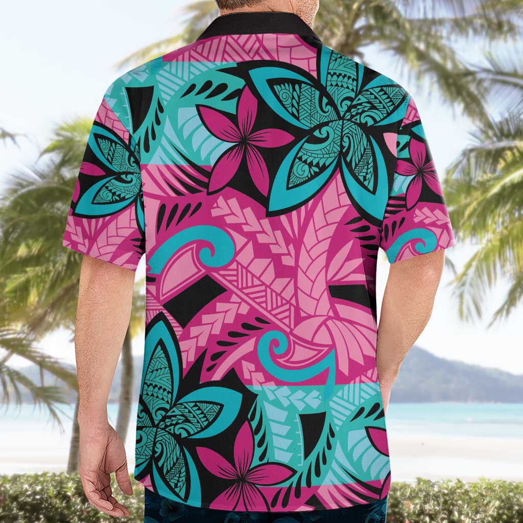 Plumeria Polynesian Pattern Hawaiian Shirt Unique Fantasy Pink Teal