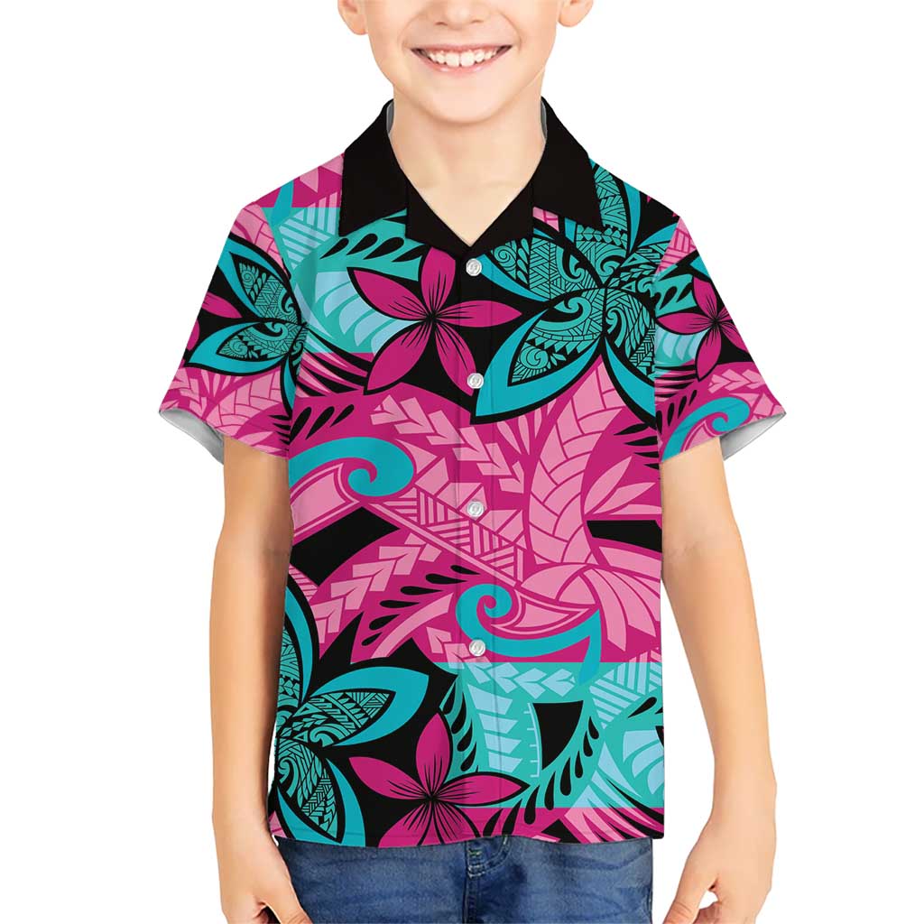 Plumeria Polynesian Pattern Hawaiian Shirt Unique Fantasy Pink Teal