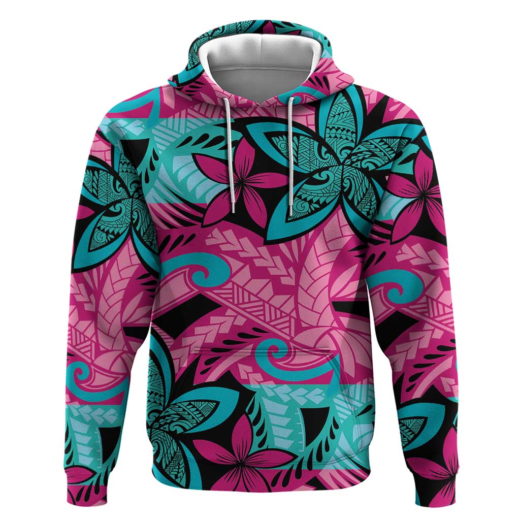 Plumeria Polynesian Pattern Hoodie Unique Fantasy Pink Teal