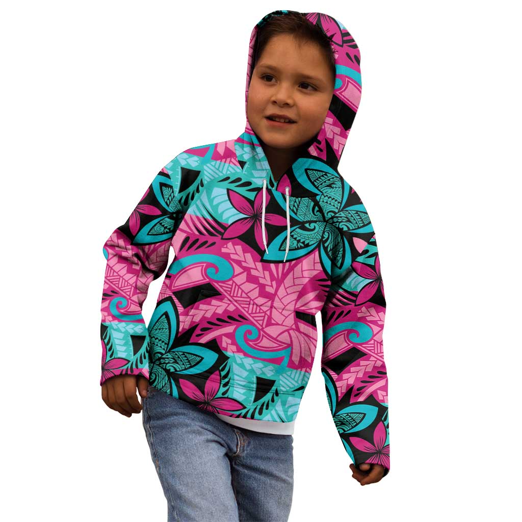 Plumeria Polynesian Pattern Kid Hoodie Unique Fantasy Pink Teal LT01 - Polynesian Pride