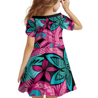 Plumeria Polynesian Pattern Kid Short Sleeve Dress Unique Fantasy Pink Teal LT01 - Polynesian Pride