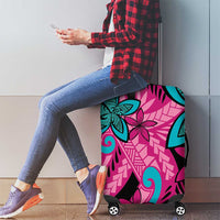 Plumeria Polynesian Pattern Luggage Cover Unique Fantasy Pink Teal