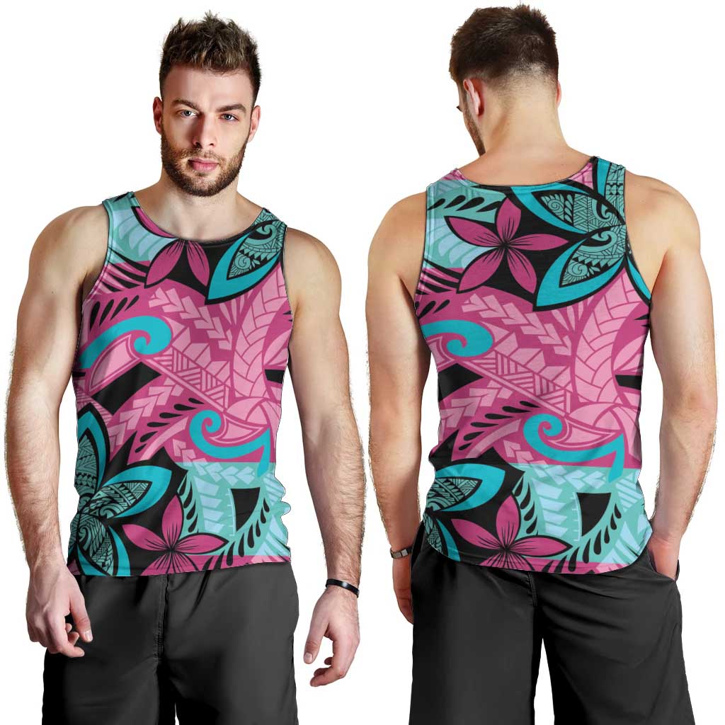 Plumeria Polynesian Pattern Men Tank Top Unique Fantasy Pink Teal