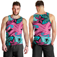 Plumeria Polynesian Pattern Men Tank Top Unique Fantasy Pink Teal