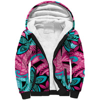 Plumeria Polynesian Pattern Sherpa Hoodie Unique Fantasy Pink Teal