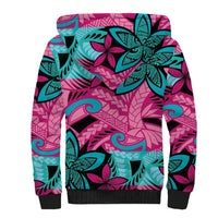 Plumeria Polynesian Pattern Sherpa Hoodie Unique Fantasy Pink Teal