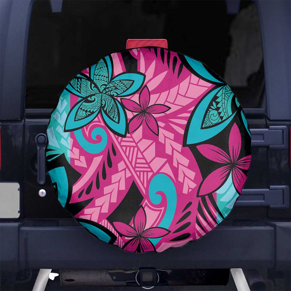 Plumeria Polynesian Pattern Spare Tire Cover Unique Fantasy Pink Teal LT01 No hole Pink - Polynesian Pride