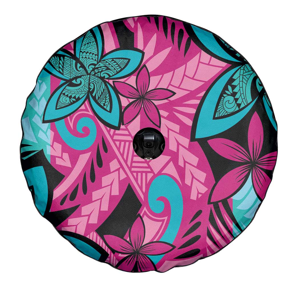 Plumeria Polynesian Pattern Spare Tire Cover Unique Fantasy Pink Teal LT01 - Polynesian Pride
