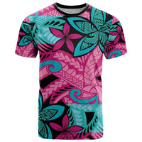 Plumeria Polynesian Pattern T Shirt Unique Fantasy Pink Teal
