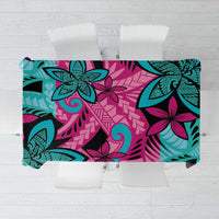 Plumeria Polynesian Pattern Tablecloth Unique Fantasy Pink Teal
