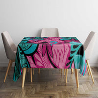 Plumeria Polynesian Pattern Tablecloth Unique Fantasy Pink Teal
