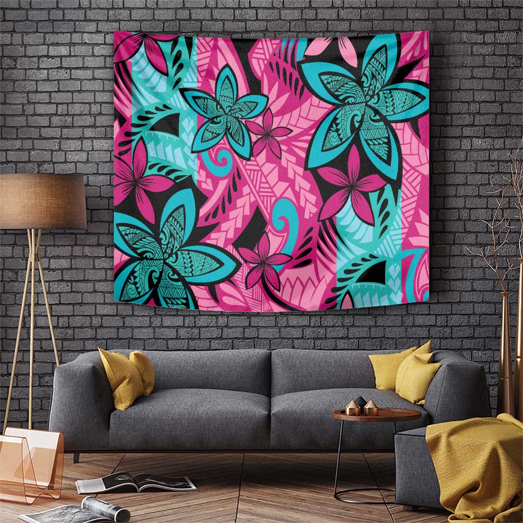 Plumeria Polynesian Pattern Tapestry Unique Fantasy Pink Teal