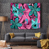 Plumeria Polynesian Pattern Tapestry Unique Fantasy Pink Teal