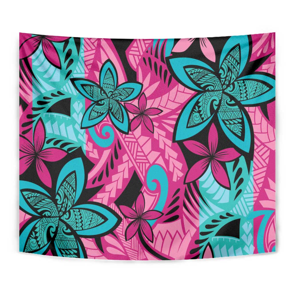 Plumeria Polynesian Pattern Tapestry Unique Fantasy Pink Teal