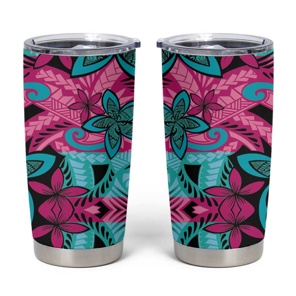 Plumeria Polynesian Pattern Tumbler Cup Unique Fantasy Pink Teal