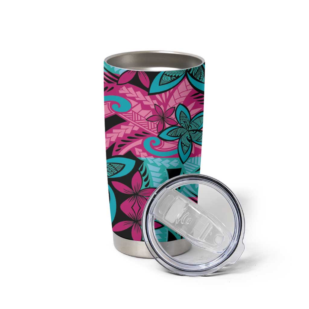 Plumeria Polynesian Pattern Tumbler Cup Unique Fantasy Pink Teal