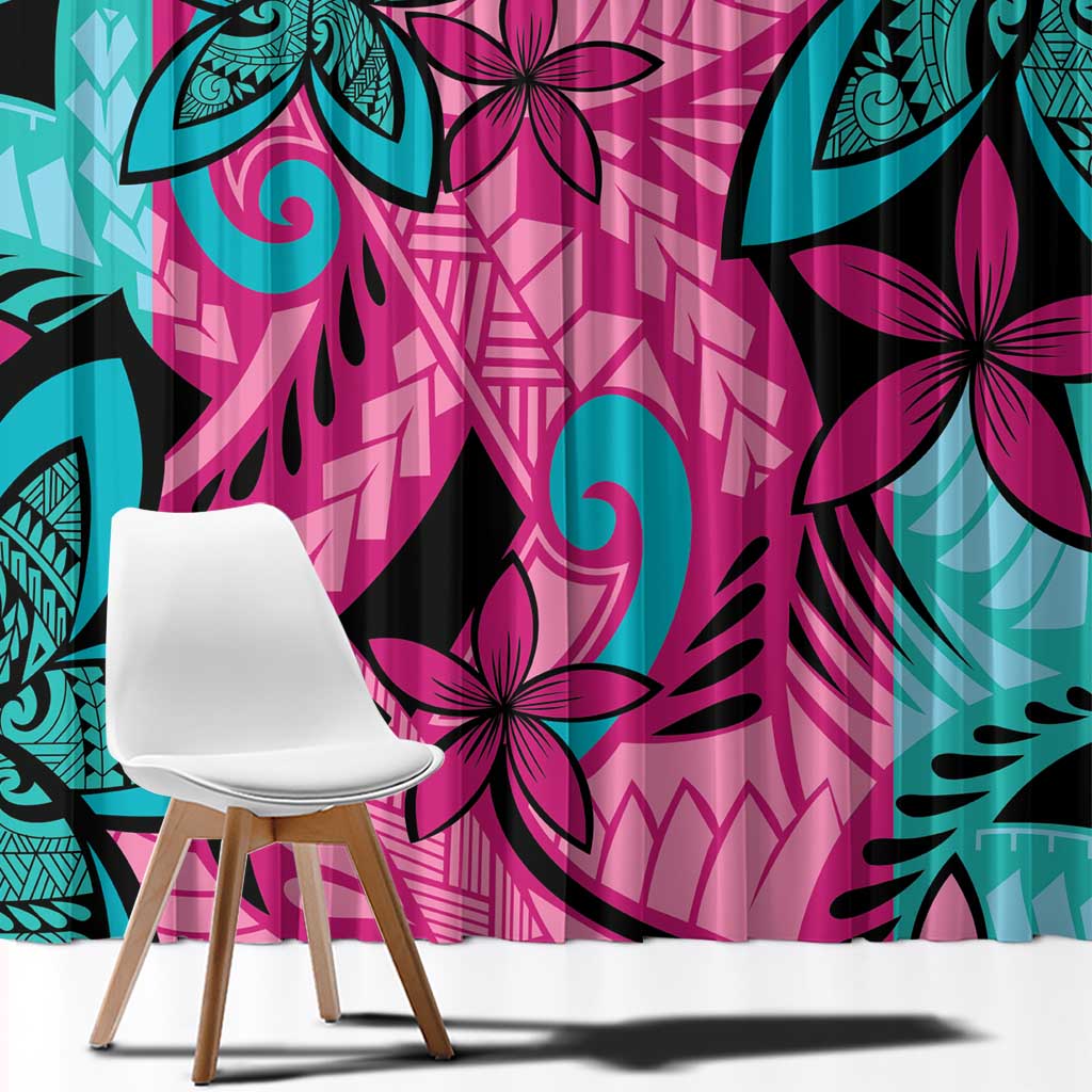 Plumeria Polynesian Pattern Window Curtain Unique Fantasy Pink Teal