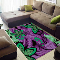 Plumeria Polynesian Pattern Area Rug Unique Fantasy Purple Green