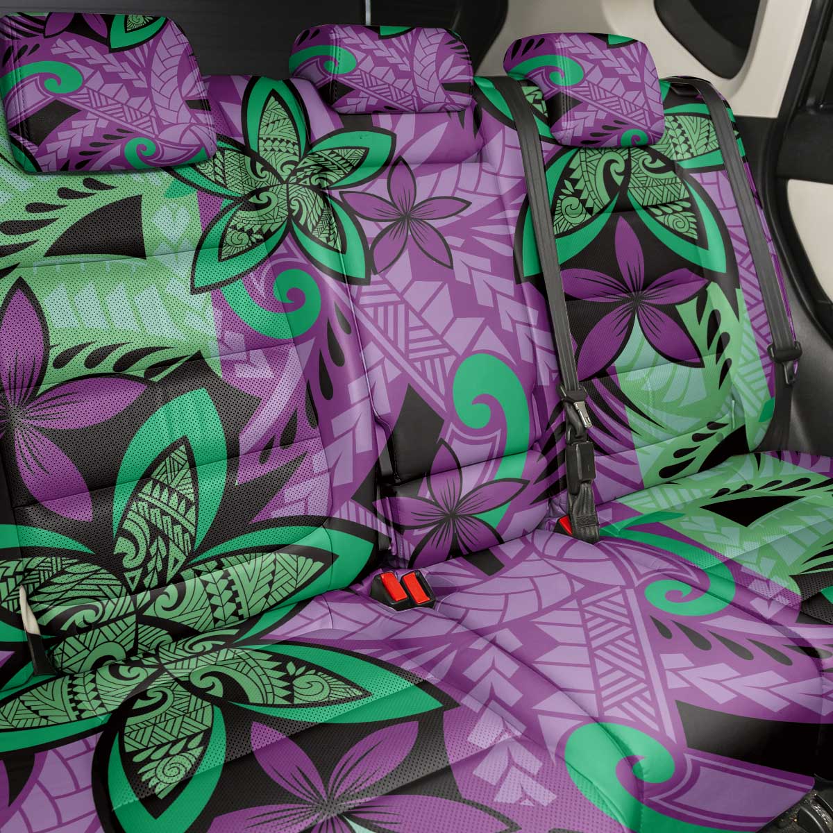 Plumeria Polynesian Pattern Back Car Seat Cover Unique Fantasy Purple Green