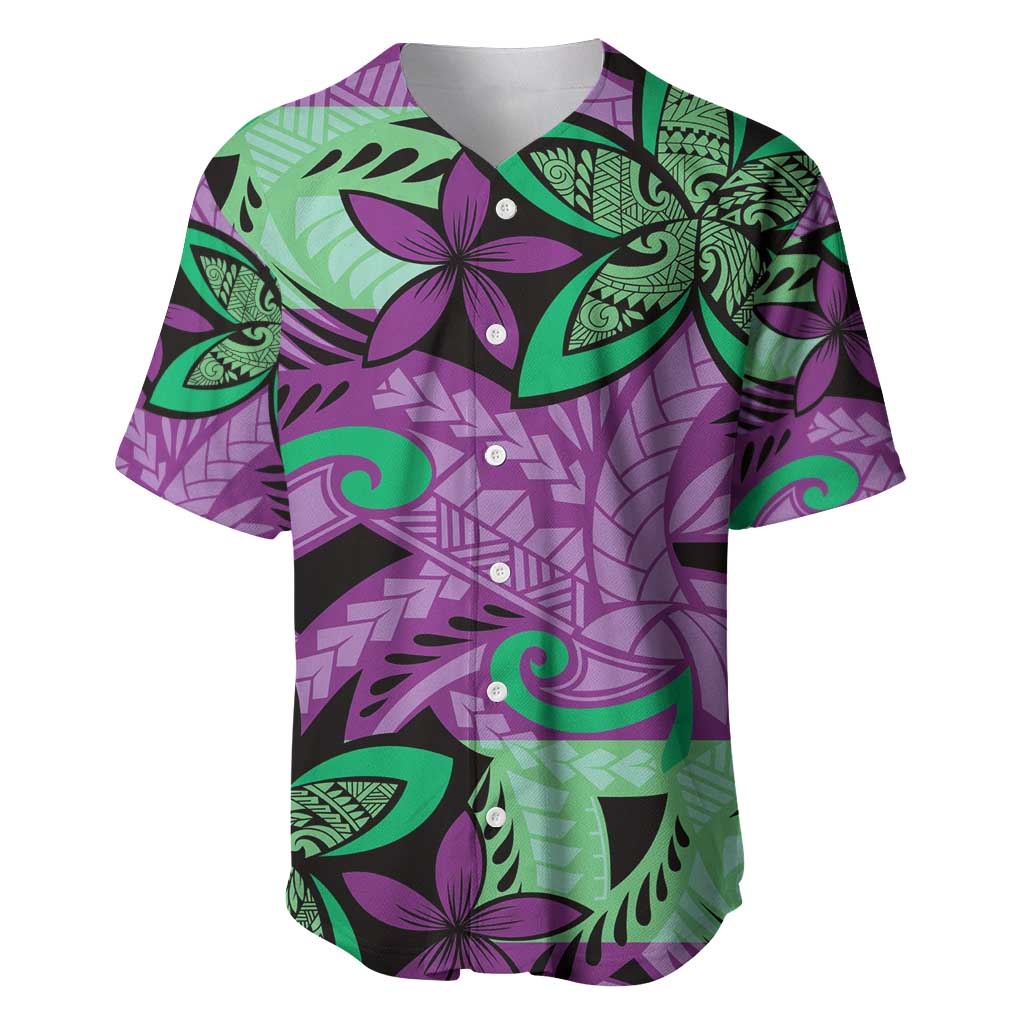 Plumeria Polynesian Pattern Baseball Jersey Unique Fantasy Purple Green LT01 Purple - Polynesian Pride
