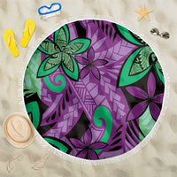 Plumeria Polynesian Pattern Beach Blanket Unique Fantasy Purple Green