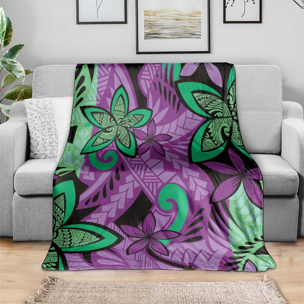Plumeria Polynesian Pattern Blanket Unique Fantasy Purple Green