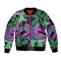 Plumeria Polynesian Pattern Bomber Jacket Unique Fantasy Purple Green