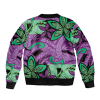 Plumeria Polynesian Pattern Bomber Jacket Unique Fantasy Purple Green