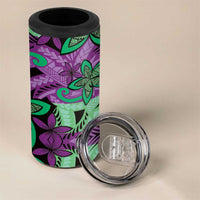 Plumeria Polynesian Pattern 4 in 1 Can Cooler Tumbler Unique Fantasy Purple Green