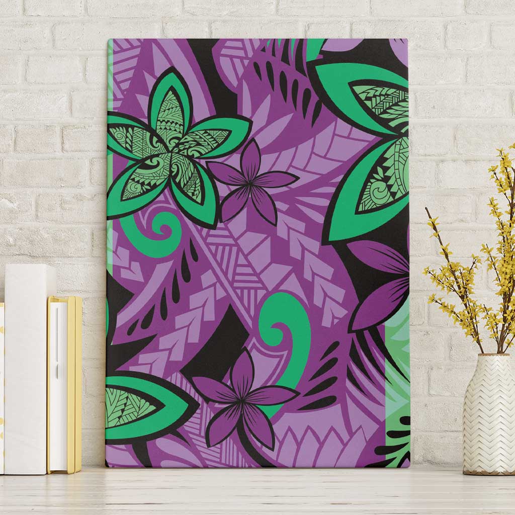 Plumeria Polynesian Pattern Canvas Wall Art Unique Fantasy Purple Green