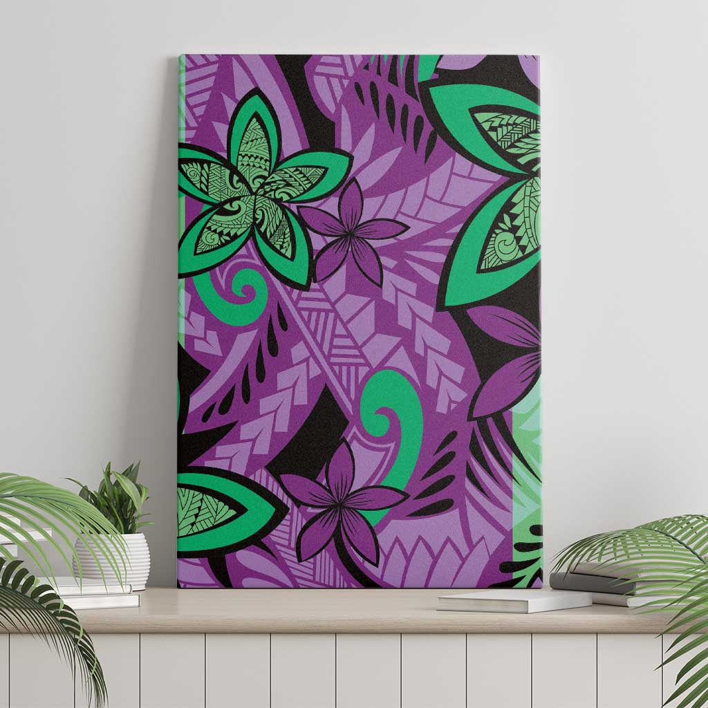 Plumeria Polynesian Pattern Canvas Wall Art Unique Fantasy Purple Green