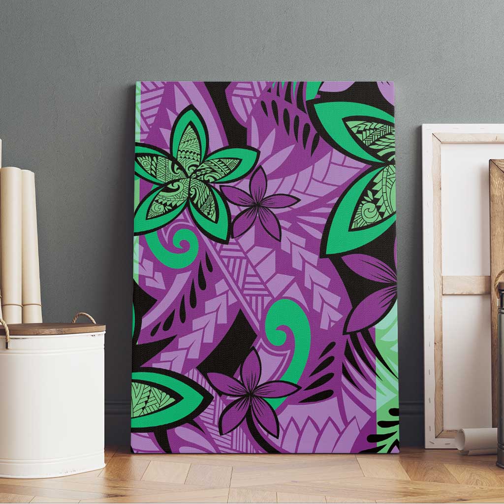 Plumeria Polynesian Pattern Canvas Wall Art Unique Fantasy Purple Green